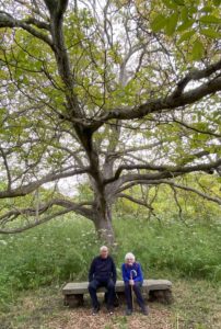 Norman (George) and Doreen Lindegaard under a tree at Hanham Court